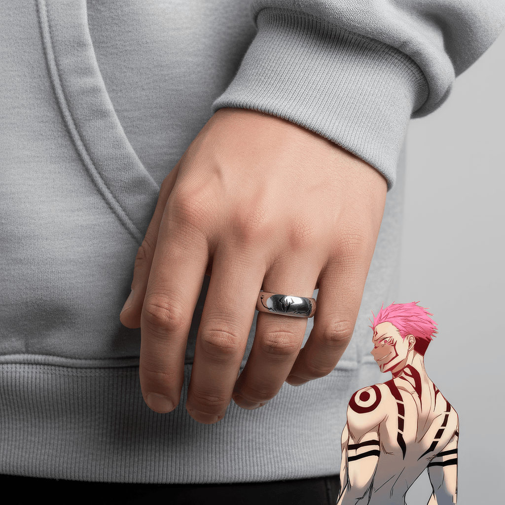 Sukuna Silver Pattern Ring - JJK